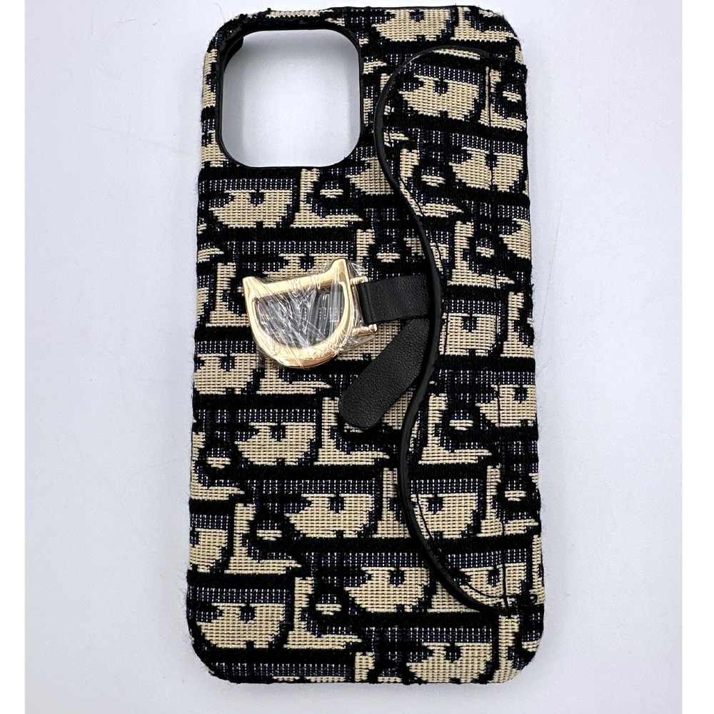 Luxury Black Tan Monogram iPhone Pocket Charm Case Fits X/XS 11 Pro 12–14 Pro